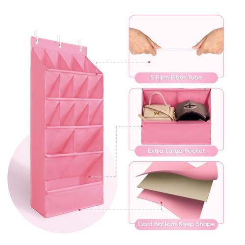 FENTEC 1 Pack Over-the-Door-Shoe-Organizers, Hanging Shoe Organizers with Large Pocket Shoe Holder Hanging Shoe Rack for Closet Shoes Organizer for Wall, Over Door Organizer with 15 Pockets Pink - color: PINK-(18+ Pairs), size: 1 Pack