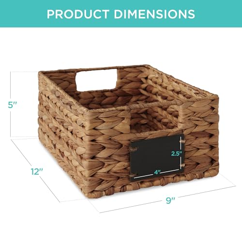 Best Choice Products Set of 4 9x12in Water Hyacinth Pantry Baskets, Woven Organizers w/Chalkboard Label, Chalk Marker - Chestnut - color: Chestnut, size: 9x12x5in