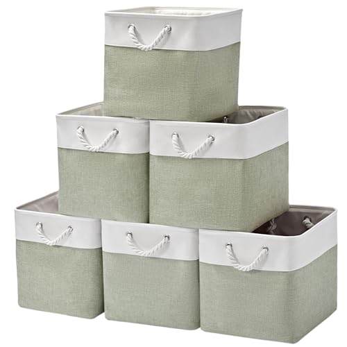 13 x 13 Inch Extra Large Storage Cubes,6 Pack Cube Storage Bins for Shelves，Fabric Collapsible Storage Bins with Handles, Foldable Storage Basket for Organizing Clothes, Toys (White&Green) - color: White&Green（EVA）
