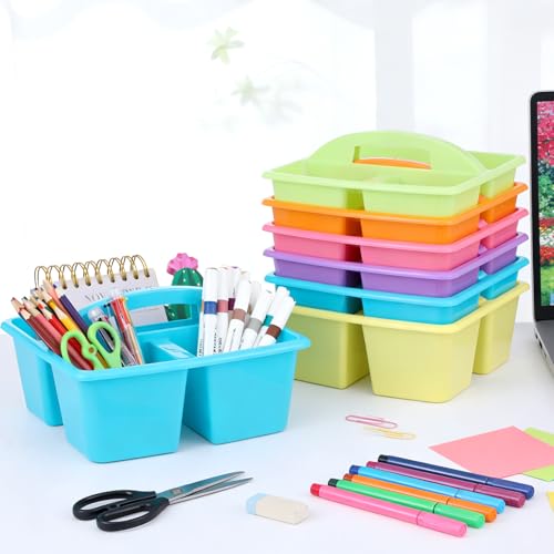 6 Pack Classroom Caddy with Handle Plastic Storage Caddy Organizer with 3 Compartments Desk Caddies Holder Portable Storage Bin for Pencil, Crayon, Marker, Home, Office, School Supply(Colorful) - color: Colorful