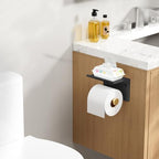 FORIOUS Toilet Paper Holder with Shelf, Adhesive or Screw Wall Mount Toilet Paper Roll Holder for Bathroom, Rustproof 304 Tissue Dispenser with Phone Shelf (1, Matte Black & Brushed Gold) - color: Matte Black & Brushed Gold