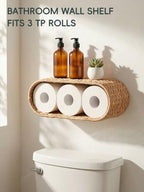 Coeusy Boho Rattan Wall Shelf for Bathroom, Wicker Wall Shelf for Toilet Paper Storage Holder, Handwoven Water Hyacinth Natural Decor for Over The Toilet, 2-Tier