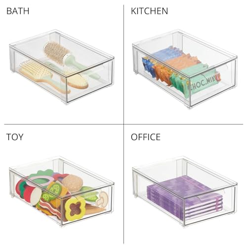 mDesign Plastic Closet Organizer Bin w/Pull Out Drawer - Shallow Stackable Storage for Closet - Organization for Shoes, Clothes, Bags, Totes, and Small Linens - Lumiere Collection - Clear - size: 8 x 12 x 4 (Pack of 1)