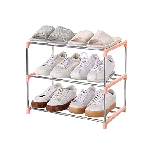 Jucaifu Stackable Small Shoe Rack, Entryway, Hallway and Closet Space Saving Storage and Organization (3-Tier, Pink) - color: Pink, size: 3-Tier