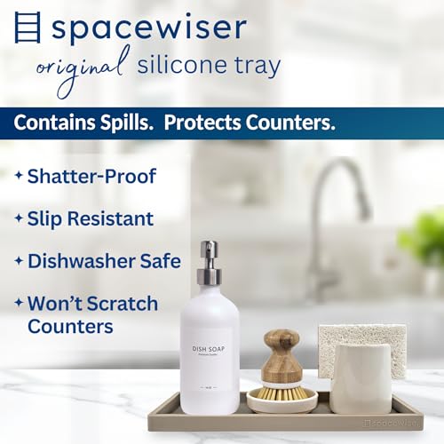Spacewiser Countertop and Vanity Tray - 11.7" Silicone Bathroom Tray, Flexible Dish Soap Holder for Kitchen, Bathroom Counter Organizer, Shower Toilet Tank Trays Décor Accessories, Sink Makeup Mat Oil - color: Coastal Sand, size: Large 11.7”