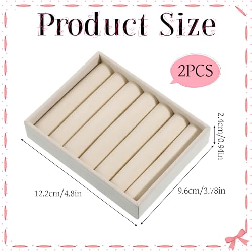 2 PCS Small Jewelry Tray Ring Organizer, Velvet Stackable Ring Organizer Mini Jewelry Drawer Organizer Tray 6 Slots Ring Stud Earrings Display Case for Women(Beige) - color: Beige