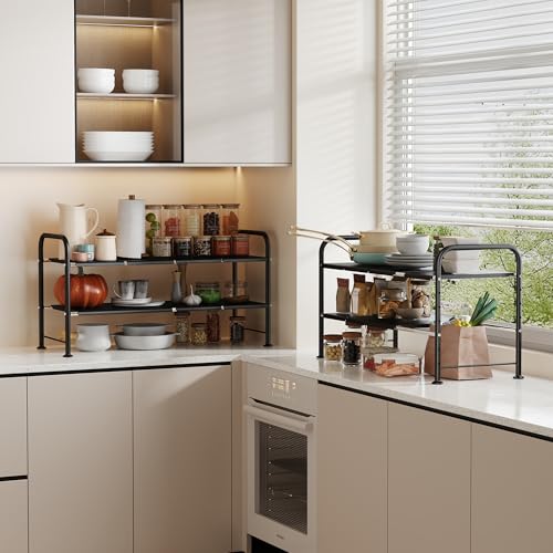 NETEL Under Sink Organizers and Storage,2 Tier Shelf Under Bathroom Sink,Cabinet Organizer with 8 Removable Carbon Steel Panels，Partition Height Adjustable,(27.36-36.02)" W x 12.28" D x 16.93" H - size: 8 thickened iron plates(12.28"deep)
