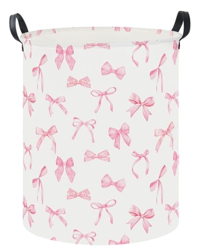 19.7" Laundry Basket,Dirty Clothes Hamper,Waterproof Storage Bin,Room Decor,Gift Baskets,Nursery Hamper(Pink Bowknot) - color: Pink Bowknot