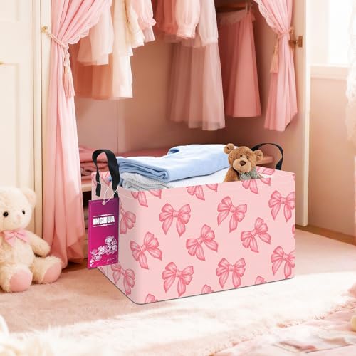 Rectangular Storage Basket Fabric Organizer Bin for Toys,Books,Clothes,Gifts,Pets-Perfect for Home,Office,Nursery,Dorm,Shelf(Rec-Pink bowknots ) - color: Rec-Pink bowknots