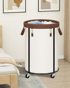 STORAGE MANIAC Rolling Laundry Hamper with Wheels 110L Laundry Basket, Round Laundry Cart with Metal Frame and Removable Bag, Clothes Hamper for Bedroom, Bathroom, Dorm Room, Laundry Room, Beige - color: Beige