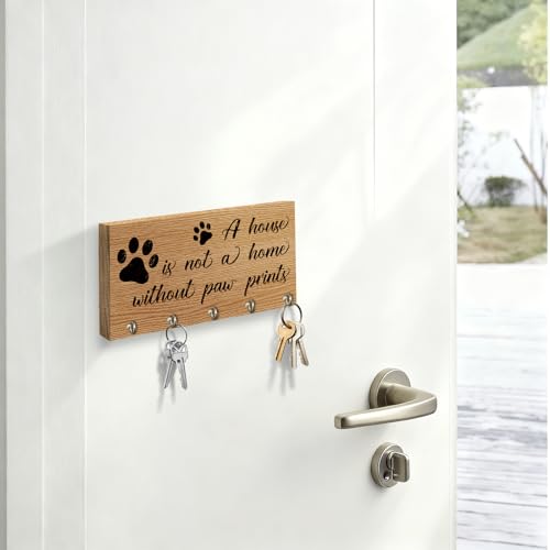 Wooden Key Holder - Paw Wall Mounted Key Holder Rack Organizer Hanger with 5 Hooks for Wall Express Love Art Decor for Entryway Front Door Hallway Office(4 x 8 inch) - A05 - color: Paw