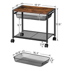 HOOBRO Under Desk Printer Stand, Industrial Printer Cart with Storage Shelf, 2-Tier Mobile Printer Table on Wheels, Heavy Duty Machine Storage Rack for Office and Home Rustic Brown + Black BF12PS01