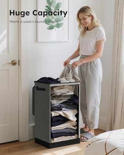 SOLEDI Laundry Hamper with Lid 90L Large & Tall Collapsible Laundry Basket, Clothes Hamper with Bag Removable Easy to Carry, Dirty Hampers for Bedroom, Bathroom, Dorm, College, Grey - color: Grey, size: 90L