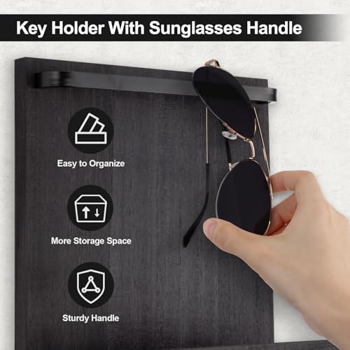 Key Holder Wall Mount, Key Holder for Wall with 4 Hooks, Farmhouse Key Hanger Holds Dog Leash, Sunglasses – Decorative Mail Organizer Home Decor (Black) - color: Black
