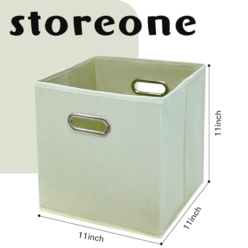 STOREONE Fabric Storage Bins Cubes Baskets Containers-(11X11X11) with Dual Handles Cube Storage Organizer Bins for Shelf Closet, Bedroom Organizers, Foldable Set of 6 (Creamy- White ) - color: Creamy-White, size: 6 pack