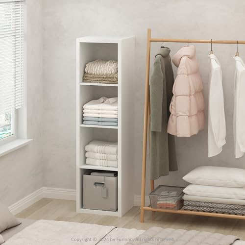 Furinno Cubic Closet Organizers and Storage, 4-Cube Closet Organizer, Vertical Open Shelf Closet Storage, Extra Thick Frame for Wardrobe, Bedroom, Living Room, White - color: White, size: Vertical 4-Cube