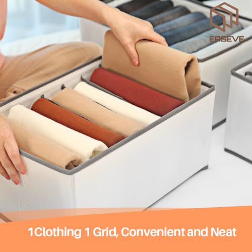 EASEVE Wardrobe Closet Organizer and Storage for Clothes - 7 Grids Foldable Drawer Dividers Organizers for Jeans | Pants | Shirts | Leggings, Stackable Clothing Bins for Closets Organization (1PCS) - size: 1 Pack