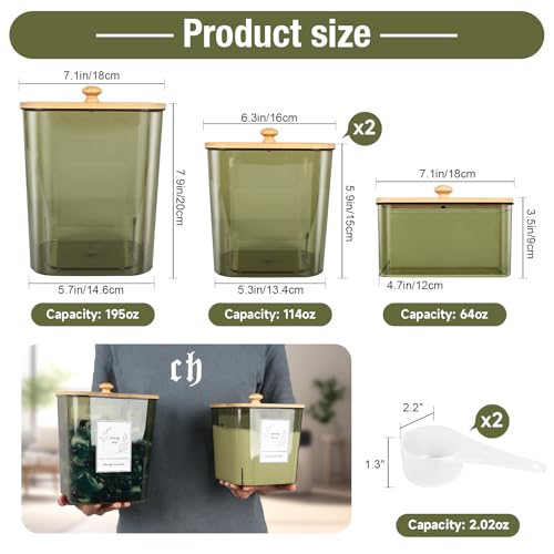 Zingbee 4 Pack Laundry Pods Container & Dryer Sheet Holder, Plastic Pod Holder with Lids & Scoops, Laundry Room Organization and Storage Sets for Powder, Detergent, Scent Booster - color: Clear Green-0