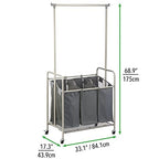 mDesign Portable Laundry Sorter with Wheels and Garment Hanging Bar - Heavy Duty Metal Cart System with 3 Hamper Laundry Sorter Basket Organizers and Drying Rack - Satin/Dark Charcoal Gray