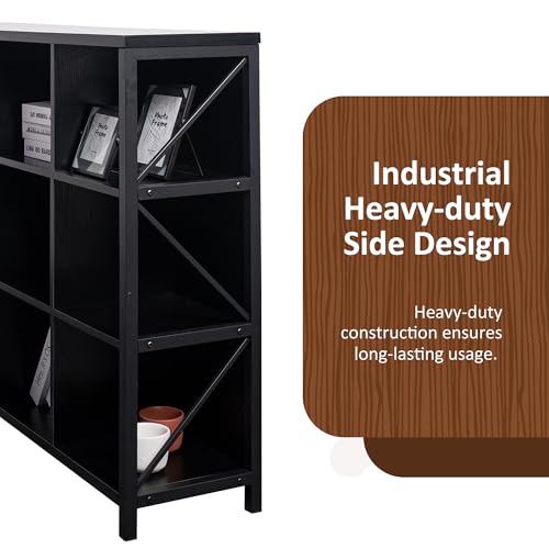 12 Cube Storage Organizer Bookshelf, Industrial Horizontal Bookcase, Accent Cubby Shelf, Media Console Table for Living Room, Home Office, 11.8" D x 47.6" W x 38.2" H, Black - color: Black, size: 12 Cube- 3 Tier