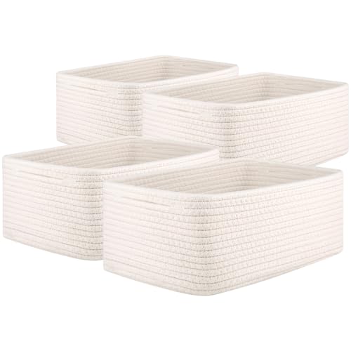 OIAHOMY 4 Pack Storage Baskets for Organizing, Small Bins for Shelves, Cute Decorative Storage Bins, Organizer Baskets for Gifts Empty, 13.8''Lx9.8''Wx5.5''H, White - color: White, size: 13.8"*9.8"*5.5"
