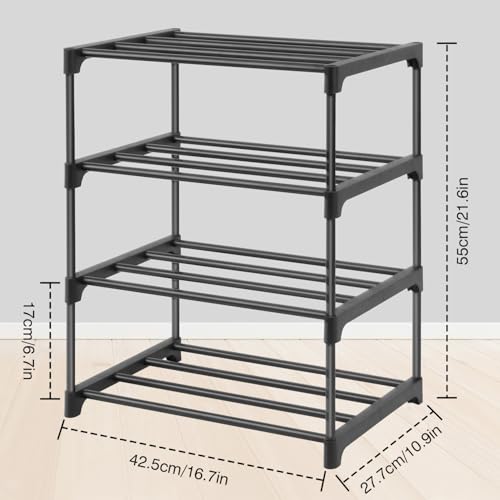 HITHIM 4-Tier Small Shoe Racks, Narrow Shoe Rack for 6-8 Pairs Shoe Storage,Kids Shoe Racks for Small Place,Lightweight Stackable Shoe Shelf Organizer for Closet,Black - color: Black, size: 4-Tier