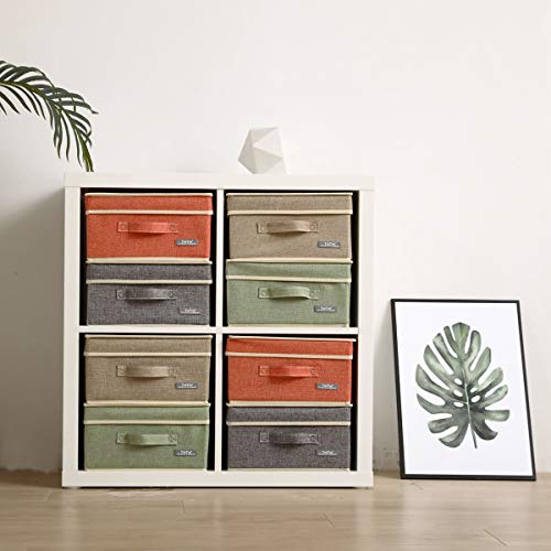 YueYue Small 4 Pack Fabric Stroage Box with Lids, Linen Foldable Stroage Box with lids 4 Color Set 12.4in/12in/6.7in - color: 4 color, size: 12.4in/12in/6.7in