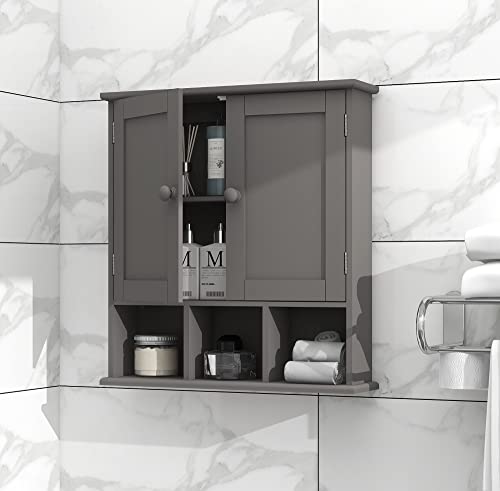 TaoHFE Grey Bathroom Cabinet,Bathroom Wall Cabinet with 2 Door Adjustable Shelves,Over The Toilet Storage Cabinet,Bathroom Cabinet Wall Mounted,Medicine Cabinets for Laundry Room Kitchen - color: Grey