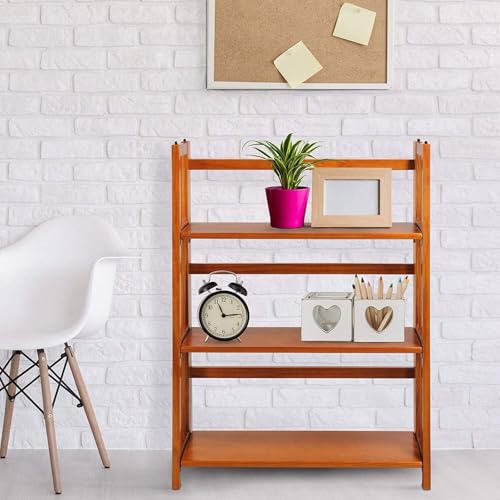 HomeStock 3-Shelf Stackable Folding Office Wood Furniture Bookcase, Contemporary Home and Office Furniture, Sturdy Wooden Shelving Storage Honey Oak/27.5 Inch - color: Honey Oak, size: 27 5 Inch