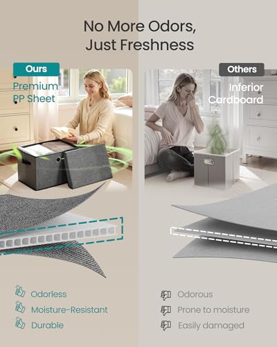 SONGMICS Storage Bins with Lids, 3 Pack Stackable Fabric Storage Boxes, Odorless PP Sheets, Foldable Cube Baskets Organizers with Handles, 15.7 x 11.8 x 9.8 Inches, Slate Gray URFB540GN01 - color: Slate Gray, size: 15.7"L x 11.8"W x 9.8"H
