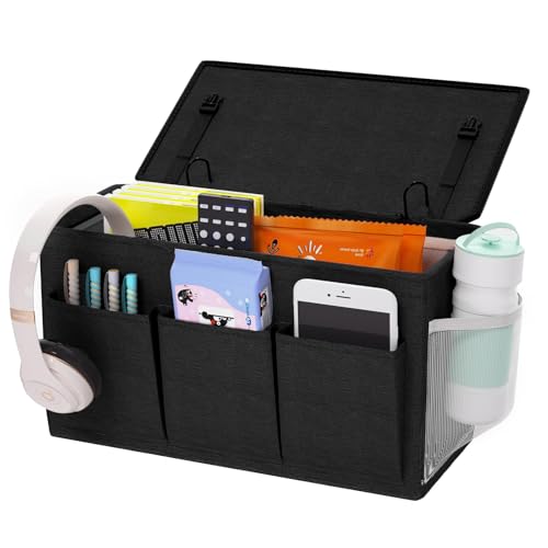 Edudif Dual-purpose Bedside Caddy Bedside Organizer, Bed Caddy with 6 Pockets, Versatile Bedside Storage Solution Magazine Remotes holder, ideal for Home, Dorm, Hospital, Crib Bed (Black) - color: Black