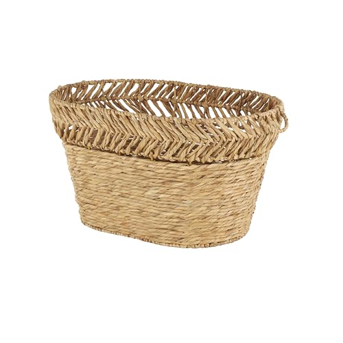 Deco 79 Seagrass Handmade Decorative and Functional Storage Basket Large Woven Oval Basket Organizer with Zig Zag Patterned Rim, Basket for Storage 30" x 20" x 17", Brown - size: 30" x 20" x 17"