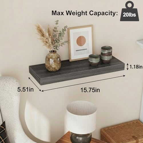Fixwal 15.8in Floating Shelves, Rustic Wood Finish Wall Shelves Set of 4, Shelves for Wall Decor, with Invisible Brackets for Bathroom, Living Room,Bedroom and Kitchen(Gray) - color: Grey