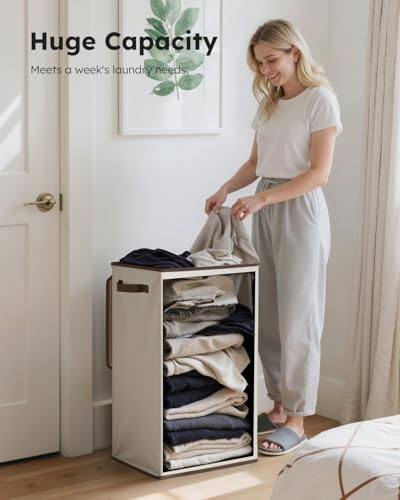 SOLEDI Laundry Hamper with Lid 90L Large & Tall Collapsible Laundry Basket, Clothes Hamper with Bag Removable Easy to Carry, Dirty Hampers for Bedroom, Bathroom, Dorm, College, Beige - color: Off-White, size: 90L