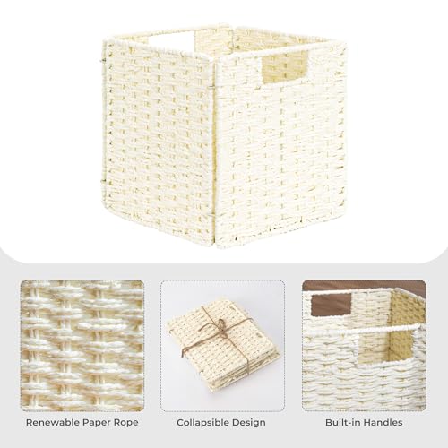 StorageWorks Beige Wicker Baskets, Handwoven Storage Cubes with Handles, Foldable Paper Rope Basket for Organizing, 9 inch, 2 Pack - color: Beige, size: 9"L x 9"W x 9"H