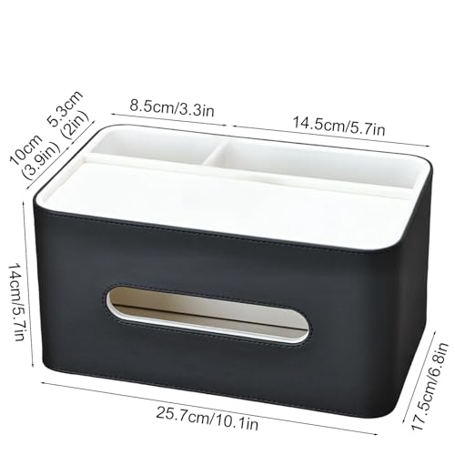 PU Leather Tissue Box Cover Rectangular with Storage Organizer Tray, Multifunctional Remote Control Holder, Desk Organizer for Living Room, Bedroom, Office, Decorative Tissue Holder Black - color: Black
