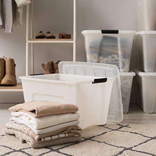 IRIS USA 54 QT Plastic Storage Box with Lid and Latches - 4 Pack - BPA-Free, Discreet Organizing Solution, Durable Nestable Stackable Containers, Secure Pull Handle - Pearl - size: 54 Qt, style: 4 Pack