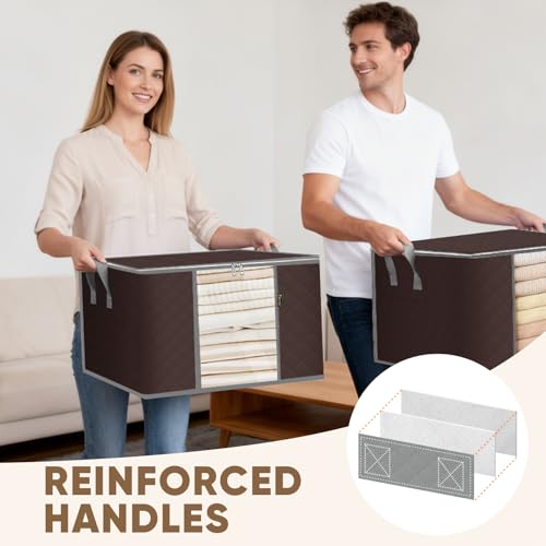 BALEINE 3 Pack Clothes Storage Bags, 24 Gallon Storage Containers with Reinforced Handle, Sturdy Zipper, Closet Organizer for Blanket, Comforter, Pillow, Bedding (Brown, 3 Pack) - color: Brown, size: 3 Pack-24 Gallon