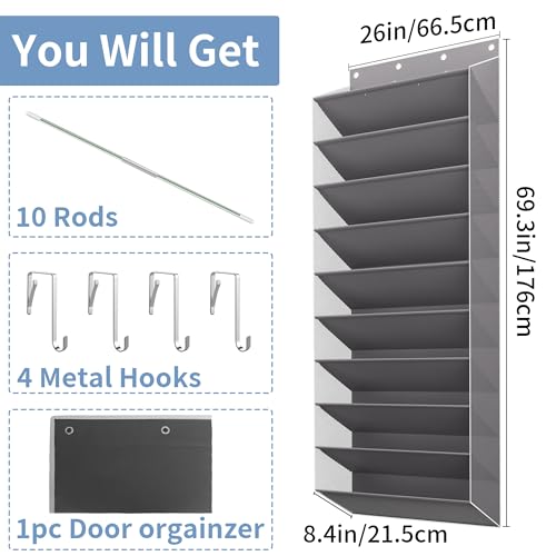 TAHAVICE 30 Pairs Over The Door Shoe Organizer, 10-Tier Hanging Shoe Rack with Deep Pocket for Closet, Extra Large Shoe Storage Holder for Sneakers, Boots, Heels(Grey) - color: A-grey