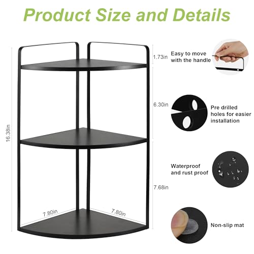 3 Tier Corner Bathroom Counter Organizer, Countertop Organizer, Makeup Organizer Countertop, Bathroom Storage Sink Shelf, Wooden and Metal Counter Shelf (Large Capacity-Black) - color: Black