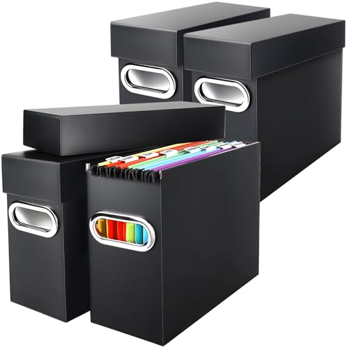 File Organizer Box with Lid & Handle, Heavy Duty Hanging File Folder Storage Boxes for Letter Size, Portable Filing Organizer for Office, Home, Classroom, Black 4 Pack - color: Black, size: 4 Pack