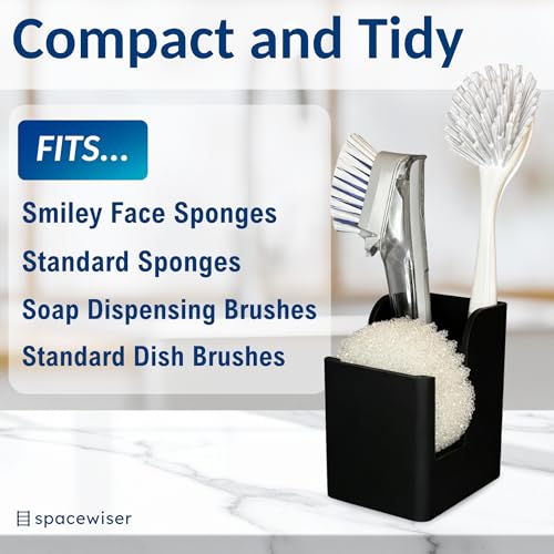 Spacewiser TidyNook Silicone Sink Caddy - Sponge Holder for Kitchen Sink, Dish Brush Holder, Fits Scrub Daddy Sponges, Scrub Mommy, and all Dish Sponges, Compact Kitchen Sinks Organizer Caddy, No Rust - color: Black