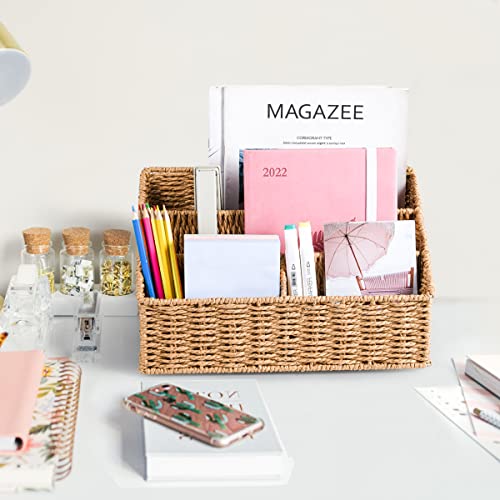 DINGTAI Woven Mail Organizer Countertop, 12 Inch Mail Organizer Basket for Bill and Pen, Farmhouse Desk organizers and storage - color: Natural
