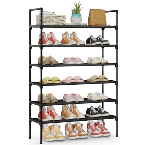 Kitsure Shoe Rack - 6-Tier Shoe Organizer, Shoe Rack for Closet, Entryway, Bedroom, Easy- Assembly Storage Shelf with Side Handles, 27.6" Wide - 6 Tiers, Black - color: Black, size: 27.6" Wide - 6 Tiers