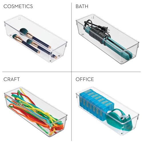 iDesign Plastic Drawer Organizer Bins - Storage for Kitchen, Bathroom, and Desk Drawers - Set of 3 - Clear - size: 4 x 12 x 3, style: Pack of 3