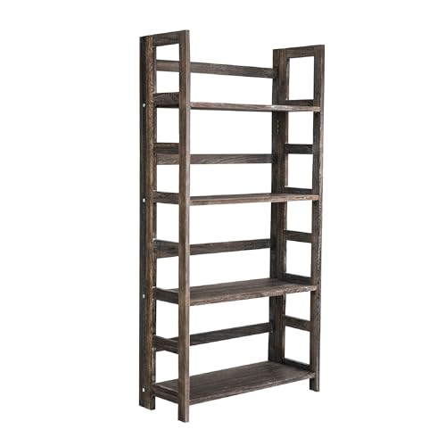 Proman Products - Hickory Bookshelf, Folding Bookshelf, Wooden Storage Shelves (4 Tiers, Rustic Brown) - size: 4 Tiers