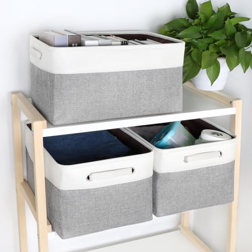 Kntiwiwo Foldable Storage Bin Collapsible Fabric Storage Basket Cube with Durable Handles Closet Organizer Bins for Organizing Shelves Drawers, Set of 3, 17" x 11.8" x 9.8", Grey - color: Grey, size: 17" x 11.8" x 9.8"