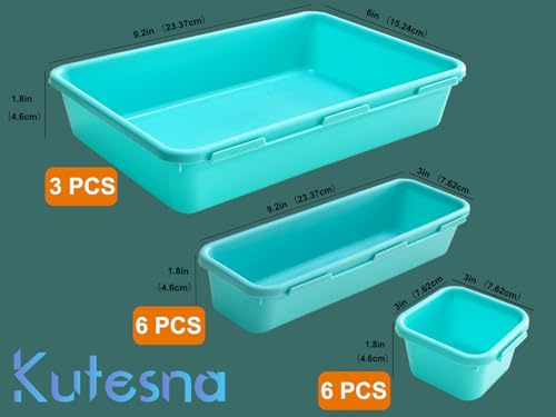 Kutesna 15 PCS Interlocking Desk Drawer Organizer Separator for Office,Bathroom,Kitchen,Makeup（Blue&Green） - color: Blue&Green, size: 15PC