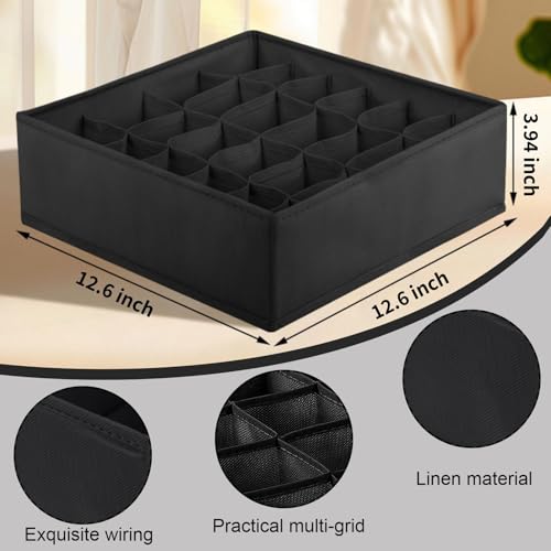 24 Grid Foldable Clothes Organizer Box,Wardrobe Storage Bin with PP Board Support,for Underwear, Socks, and T-Shirts,Black - color: Black, size: 24 Grid