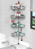 KEGII 4-Tier Corner Shower Caddy Tension Pole - Adjustable Shower Tension Rod Organizer, Floor to Ceiling Shower Caddy 25-114.2 inch, Shower Towel Rack Corner Waterproof, Light Gray - style: Tension Caddy - Light Gray